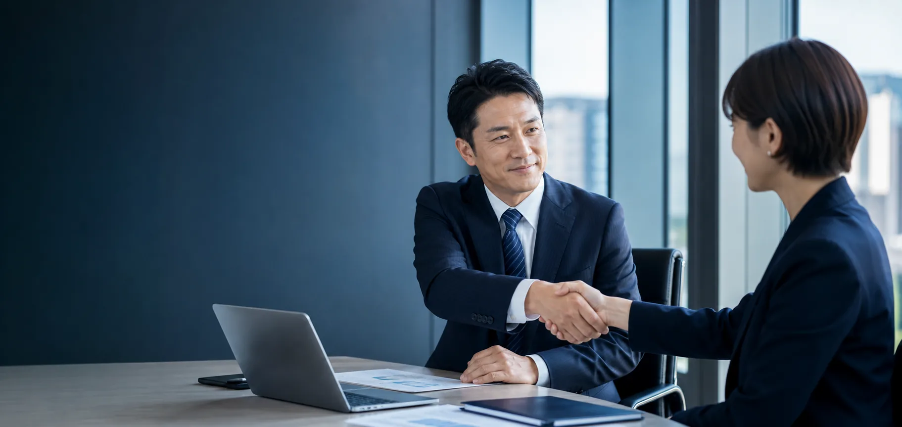 握手する日本人ビジネスパーソン